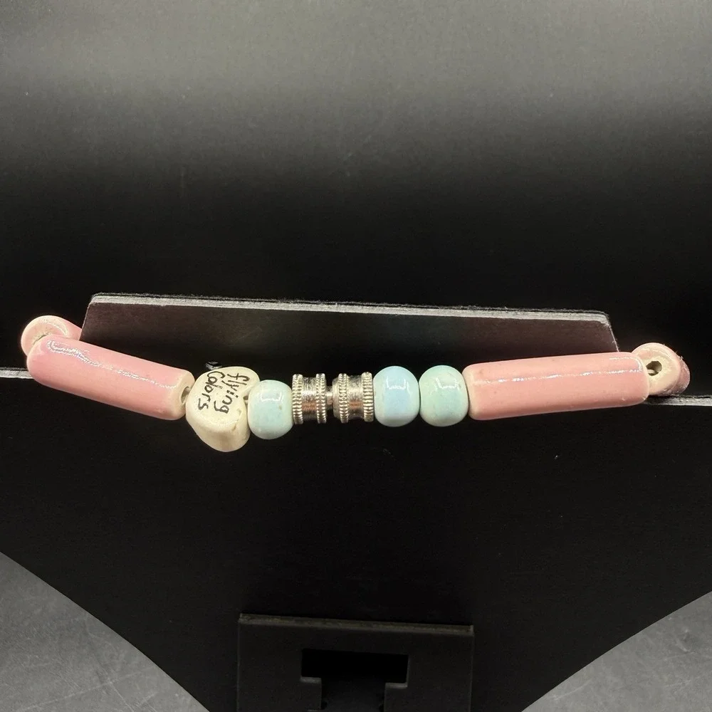 Vtg. Flying Colors Hand Painted Ceramic Pastel Heart‎  Necklace Candy Valentines
